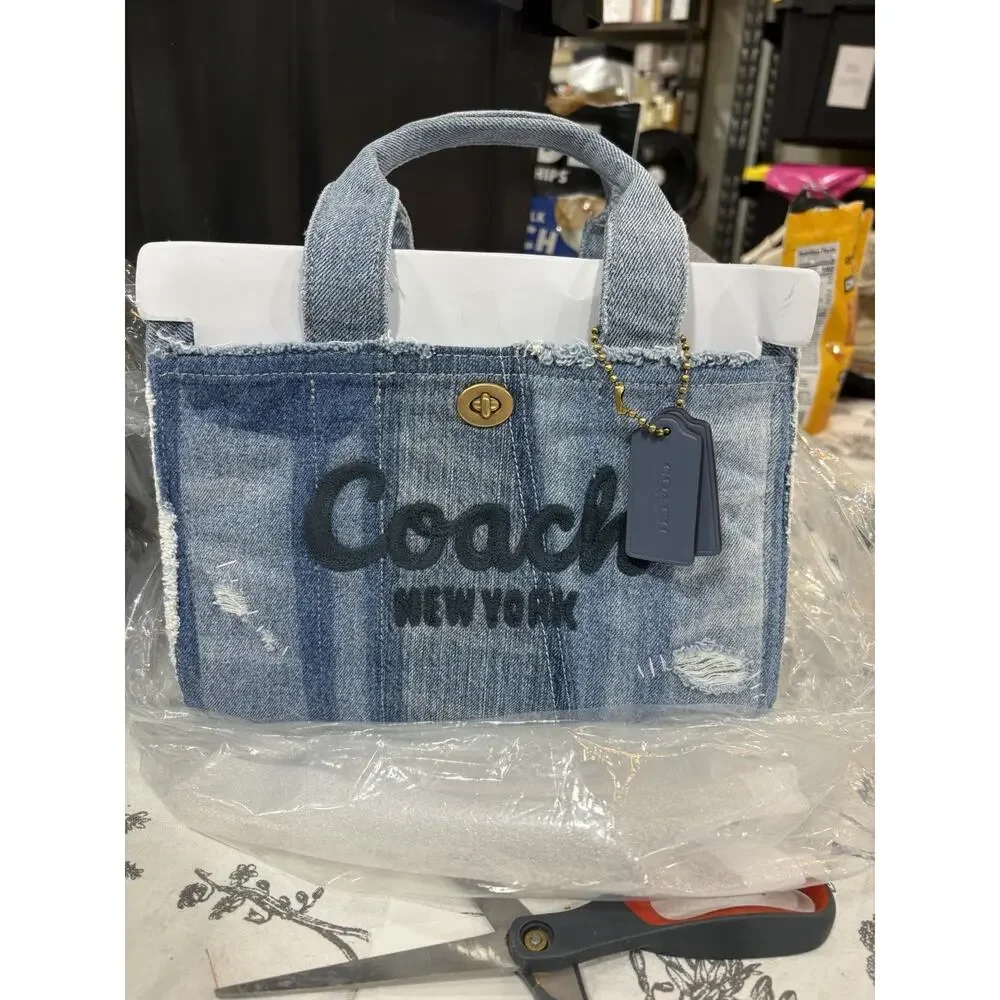 B17-005 Coach Cargo Tote Bag 26 Crossbody Repurposed Denim Patchwork CCX13 NWT